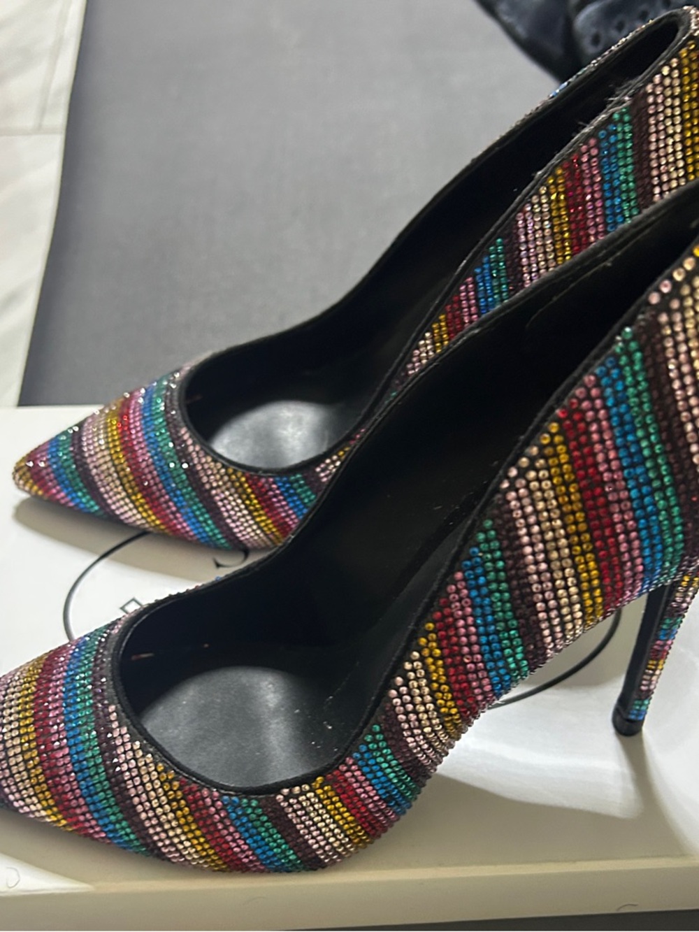 Steve Madden Multicolor Rhinestone Striped Pointed-Toe Stilettos